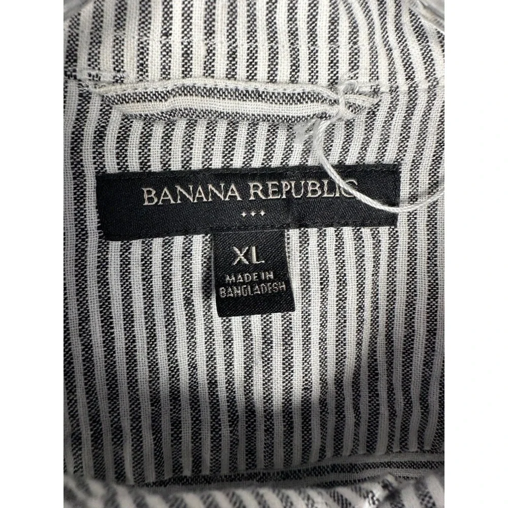 Banana Republic Men Linen Blend Striped Shirt XL Coastal Black White Button Down